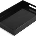 BEYLANG Glossy Black Sturdy Acrylic Serving Tray with Handles-12x20Inch-Serving Coffee, Appetizer, Breakfast, Butler-Kitchen Countertop Tray-Makeup Drawer Organizer-Vanity Table, Ottoman Tray-Decorative
