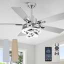 52" Ceilling Fan with Light Chandelier Fan Modern DC Motor Dimmable Led Fandelier Ceiling Fan with Light for Bedroom, Living Room (Silver)