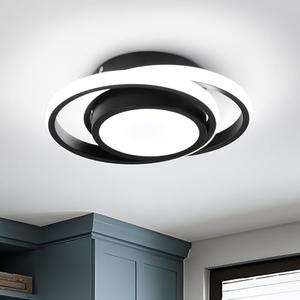 CANEOE Small Modern LED Ceiling Light, 2 Rings Creative Design Ceiling Lamp Black Indoor Hallway Light Fixtures for Living Room Bedroom Kitchen Office (Cool White, 6000K)
