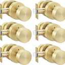 Haidms Brushed Gold Door Knobs Interior, Heavy Duty Zinc-Alloy Privacy Door Knob, Gold Interior Door Knobs for Bedroom & Bathroom, Round Ball Design with Emergency Unlock(6 Pack)