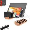 Oak Multi-Device Organizer with Cord Organizer and Anti-Scratch Pads Accessories Set  Vertical Stand for Laptops, Tablets, Phones, and External Hard Drives  Desk Station Dock for Home Office