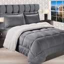 Elegant Comfort Premium Quality Heavy Weight Micromink Sherpa-Backing Reversible Down Alternative Micro-Suede 3-Piece Comforter Set, Full, Grey
