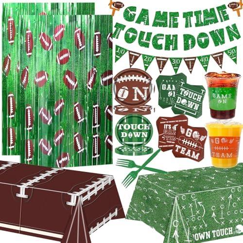 153Pcs Football Party Decorations Party Supplies Tableware Kit Includes Foil Fringe Curtain Tablecloth Cups Plates Napkins Banner For Super Game Bowl Party Decorations Football Theme Decoration
