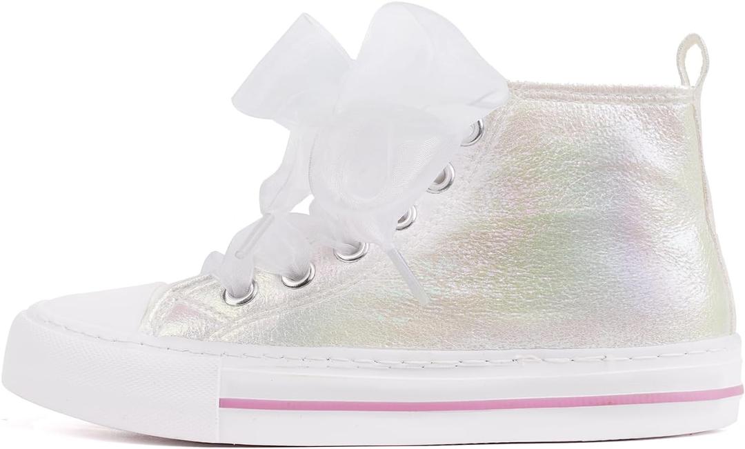 HugRain Toddler Girls Kids Sparkle Fashion Outdoor Walking Sneakers (2 Big Kid, High Top White)