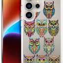 Compatible with Samsung Galaxy S24 Ultra Cases with Design, Cute Transparent Designer Phone Case for Women Girls Girly with Heavy Duty Protective Bumper (Clear Owls Cartoon Animals)