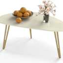 Manora Modern Simple White Wood Oval Coffee Table with Gold Legs, Minimalist Tea Table for Living Room, Office, Apartment or Small Space (White & Gold), Standard