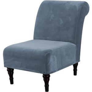 H.VERSAILTEX Armless Accent Chair Covers Thick Velvet Armless Chair Slipcovers High Stretch Chair Covers for Living Room Hotel Machine Washable Furniture Protector with Elastic Bottom, Stone Blue