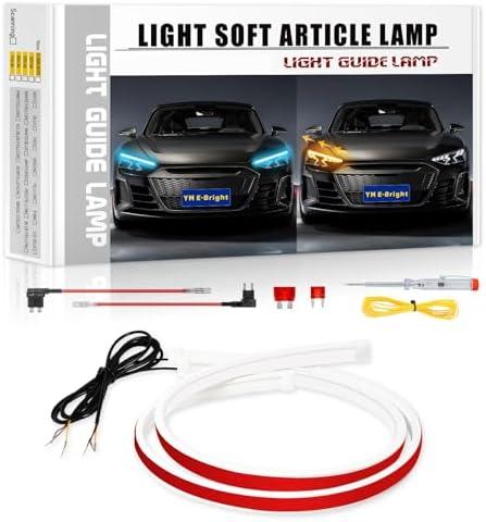YM E-Bright Sequential Turn Signal Blinker Indicator Daytime Running DRL Led Strip Lights for Cars SUV Motorcycle Waterproof Flexible Dual Color ICE Blue Amber Flowing Switchback 12inch/30CM