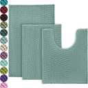 Urvoix Bathroom Rugs Sets 3 Piece, Non-Slip Chenille Bath Rug - Ultra Soft, Washable, Super Absorbent Bath Mat for Bathroom, Toilet and Tub (Aqua Sea)