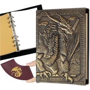DND Dragon Binder Journal Leather Notebook for Writing Drawing 400 Pages dungeons and dragons D&D dice accessories Role Playing Games,Great DND Gifts (Bronze Huge Dragon)