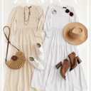 ZESICA Women's Casual Long Sleeve Crew Neck High Waist Smocked Flowy Tiered Midi Dress (White, M)