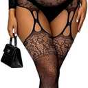 Buitifo Womens Fishnet Bodystocking Plus Size Bodysuit Sexy Tights Soft Nightwear Lingerie (Black)