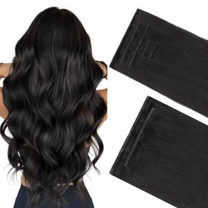 GOO GOO Invisi Edge Clip in Hair Extensions Set, 24inch 150g, 5pcs Injected Seamless PU Clip ins and 2pcs Classical PU Clip insip ins, Virgin Real Human Hair, #1B