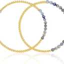 Kainier Gold Beaded Bracelets for Women 2Pairs 14K Gold Plated Stretch Bracelet Set Stackable Tarnish Dainty Natural Stone Bead Bracelets Gift (Aquamarine)