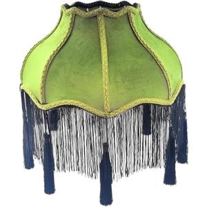 Victorian Lamp Shade, Tassel and Fringe,5.5"x11.8"x12.3" Style Bell Shape Scallop velvet top replacement lamp,Floor and Bedside Lamps (Olive Green)