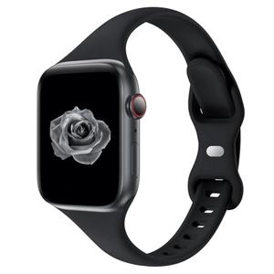 Thin Slim Band Compatible with Apple Watch 38mm 40mm 41mm 42mm 44mm 45mm 46mm 49mm, Replacement Silicone Sport Strap for iWatch Series 11/10/9/8/7/6/5/4/3/2/1 Ultra SE Women Men, Black