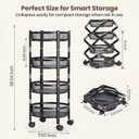 4-Tier Rolling Utility Cart with Wheels, Foldable Storage Cart Organizer, Collapsible Metal Rolling Trolley, Space Saving Kitchen Cart, Bathroom Organizer, Laundry Cart, Office Storage Rack