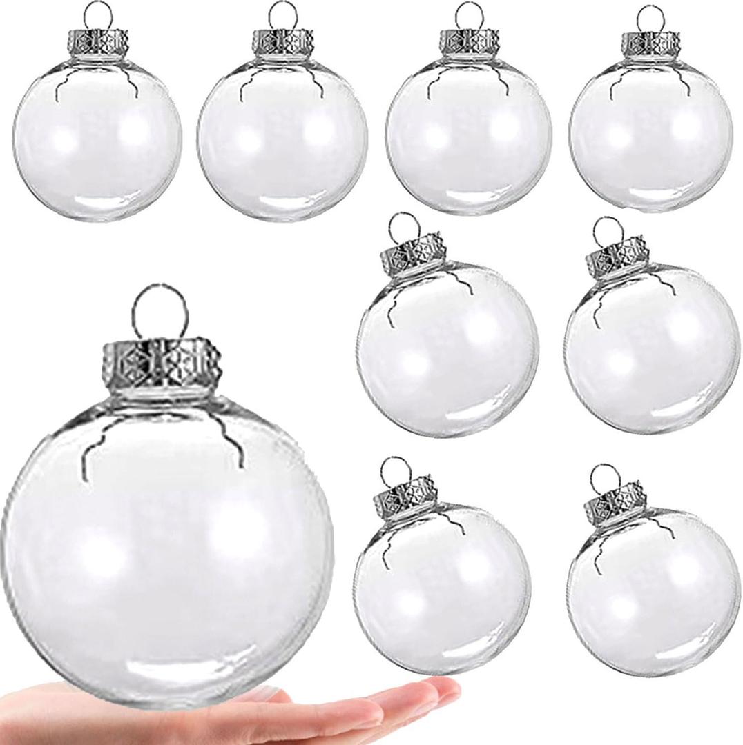 8PCS Hanging Clear Plastic Fillable Ornaments Balls,3.15 Inch DIY Christmas Decorative Ball, Fillable Plastic Decorative Ball for Christmas, Halloween, Birthday, Wedding Decor (80mm)