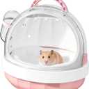 Portable Hamster Cage with Water Bottle and Cozy Pad - High Breathability Travel Carrier for Gerbils, Mice, Guinea Pigs, Gerbils & Small Pets (Pink)