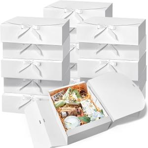 Kucoele 15 PCS Gift Boxes with Lids, 10.6 x 7.8 x 3.1 Inches Bridesmaid Gift Boxes, White Proposal Boxes with Ribbons for Wedding, Birthday, Graduation Present Packaging