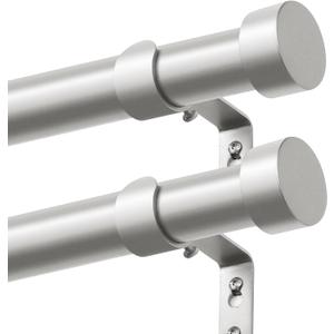 KAMANINA Curtain Rods 2 Pack, Heavy Duty Curtain Rods for Windows 28 to 48 Inch, 1 Inch Silver Modern Drapery Rod with End Cap (32"-58", 2Pack)
