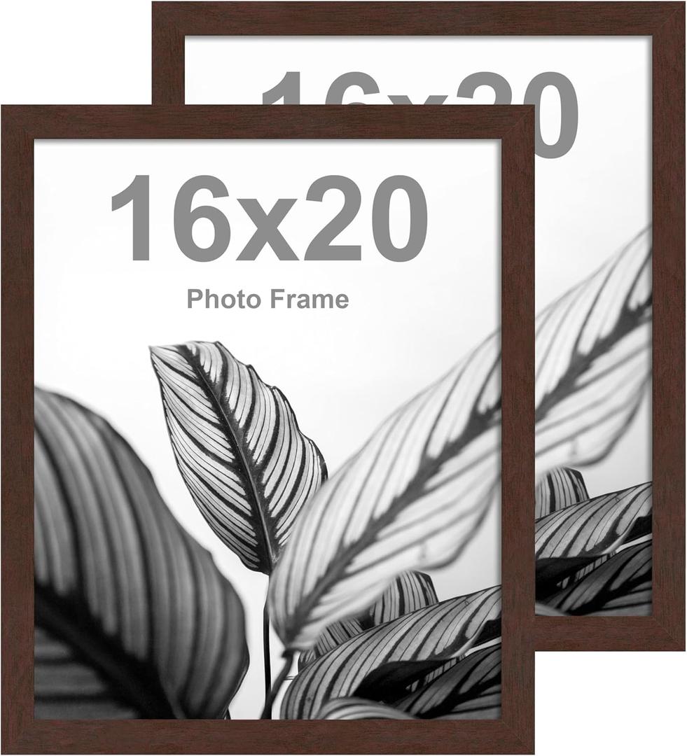 FrameWorks 16x20 Wooden Poster Frame, Classic Mahogany Matte Edged Frames w/Shatterproof Acrylic Glass, Photos, Posters, Prints, Wall Decor  Home, Office, Gallery Display - Mahogany - 2 Pack