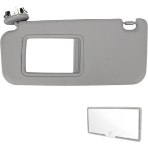 Sun Visor Left Driver Side Compatible with Toyota RAV4 2006-2013 Gray Replaces 74320-42501-B2 - Sunshade with Extensions,Wired Vanity Light & Bonus Portable Mirror