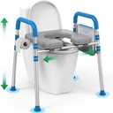 Loyoda Raised Toilet Seat with Handles, Padded Toilet Seat Risers for Seniors, Adjustable Height & Width Toilet Riser, Handicap Elevated Toilet Seat 500lb, Fit Any Toilet