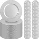 50 Pcs Silver Charger Plates 13" Round Charger Plates Bulk Solid Chargers for Dinner Plate Decorative Silver Plastic Chargers Plate for Wedding Party Event Baby Bridal Shower Table Decoration