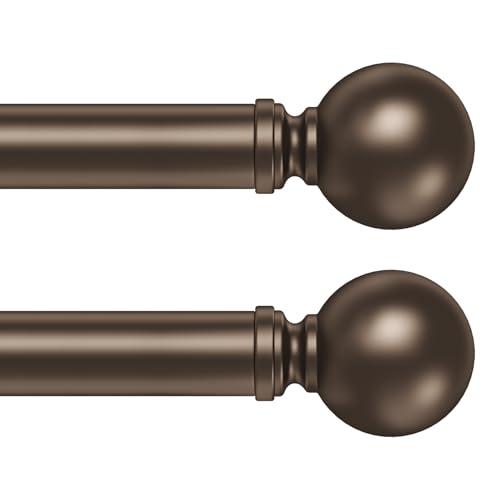 Hei!Dear 2 Pack Bronze Curtain Rods for window 20 to 40 Inches(1.67-3.33 Feet), Adjustable 5/8 inch, HeavyDuty Decorative Drapery Rods, Small Window Rods Set, Size: 18"-45",Bronze
