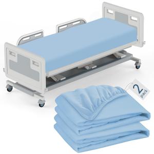 Hospital Bed Sheets Fitted 36" x 80" x 9", 2 Pack Blue Hospital Bed Fitted Sheets for Home & Hospital Care Beds, Soft Hospital Bed Sheets with Elastic All Around
