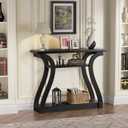 Wooden Console Table with Curved Legs and Shelf, 3-Tier Modern Accent Narrow Sofa Table for Entrance Area, Living Room, Hallway, 47 in Wide Wood Console Table for Entryway (Black), 32" X 11.5" X 47.25"