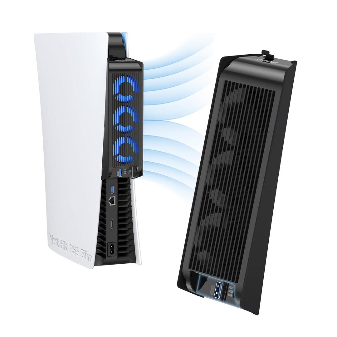 Cooling Fan for PS5 Accessories, KIWIHOME Upgraded Quiet Cooler Fan with Auto Speed, Controller USB3.0 Port & LED for PS5 2020 Only, Not for PlayStation 5 Slim/Pro, Black