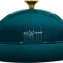 Flavehc Bread Oven Cast Iron Bread Dutch Oven with Cloche Lid for Bread Baking Darkcyan Enameled Cast Iron Bread Oven with Dome Lid for Sourdough, 9.8 Inches