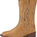 Rollda Girls Cowgirl Boots Kids Cowboy Boots Square Toe Girls Western Boots for Toddler/ Little Kid/ Big Kid Tan Little Kid Size 3
