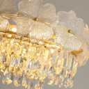 Gold Crystal Chandelier Large 24" Modern Farmhosue Pendant Light Fixture for Dining Room with Flower Glass 5-Tier K9 Crystal Drum Hanging Light Round Chandelier Luxury for Entryway Bedroom Stair