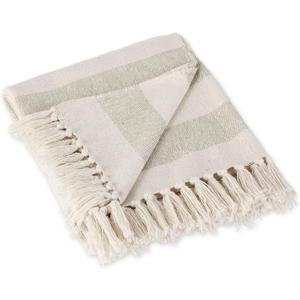 DII Rustic Farmhouse Cotton Cabana Striped Blanket Throw with Fringe, 50 x 60 - Cabana Striped Artichoke