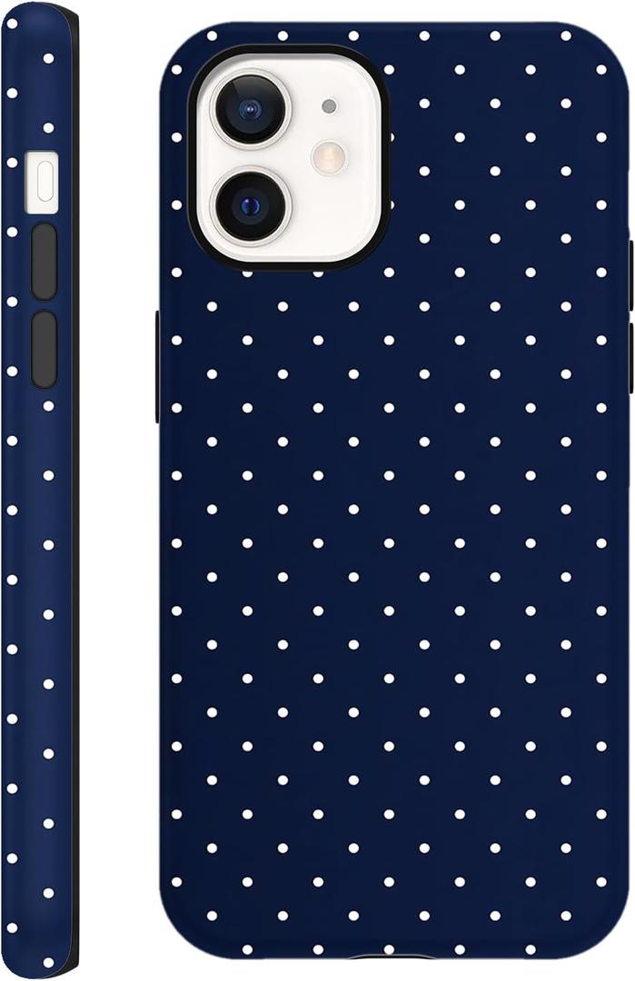 Polka Dot Phone Case for iPhone 12 / iPhone 12 Pro Cute Trendy Pattern Case 6.1", Aesthetic Stylish Print Design Matte Cover Hard PC Shockproof Soft TPU Protection Girls Women Funda, Navy Blue