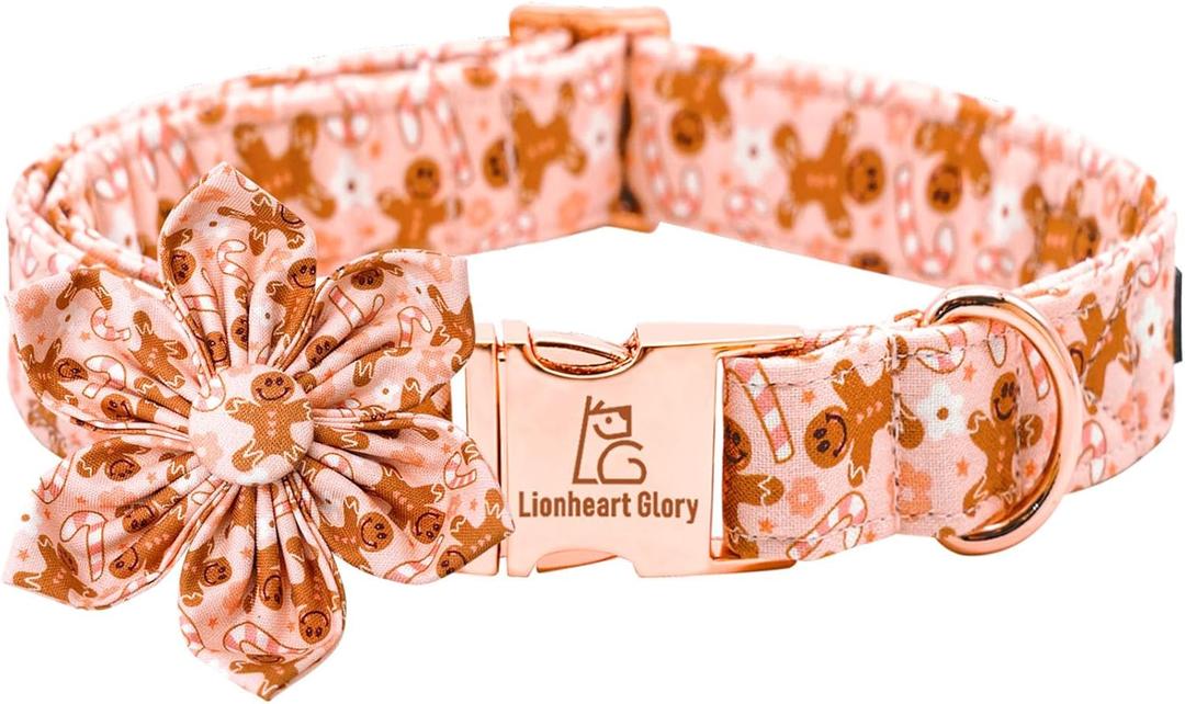 Lionheart Glory Christmas Deer Dog Collar - Red Adjustable Soft Collar with Flower for Small Dogs - Fall Pet Gift for Girl or Boy (X-Small (Pack of 1)