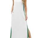 GRECERELLE 2025 Women Summer Color Blocking Round Neck Sleeveless Casual Wrinkle-Free Side Split Maxi Dress with Pockets M