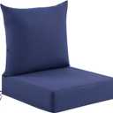 Deep Seat Patio Cushions Set of 1, 24x24x5.75 Inch, Waterproof Outdoor Chair Cushions, Fade Resistant Patio Furniture Cushions with Ties for Couch, Sofa, Lawn, Outside, Navy Blue, 24*24+5.75/25*22.5 inch