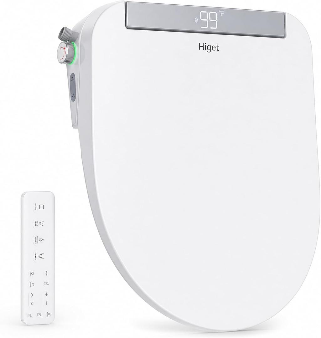 Electric Bidet Toilet Seat for Elongated Toilets, Side Control Panel
Warm Air Dryer, LED Display, Self-Cleaning Nozzle, Rear & Feminine Wash, Soft Close Lid, LED Night Light, Side Control Panel