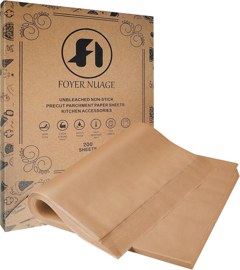 200 Pcs Unbleached Parchment Paper Baking Sheets, 9x13 Inch Baking paper, Precut Non-Stick Parchment Sheets for Baking, Cooking, Grilling, Air Fryer and Steaming, Precut Silicone baking paper