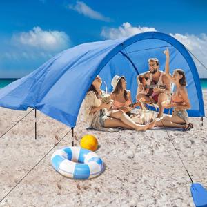 Beach Shade - 200 Sq. Ft Beach Canopy for 4-8 People, Portable Sun Shelter with UV Protection, Lightweight & Easy Setup for Family Outdoor Activities (Light Blue)