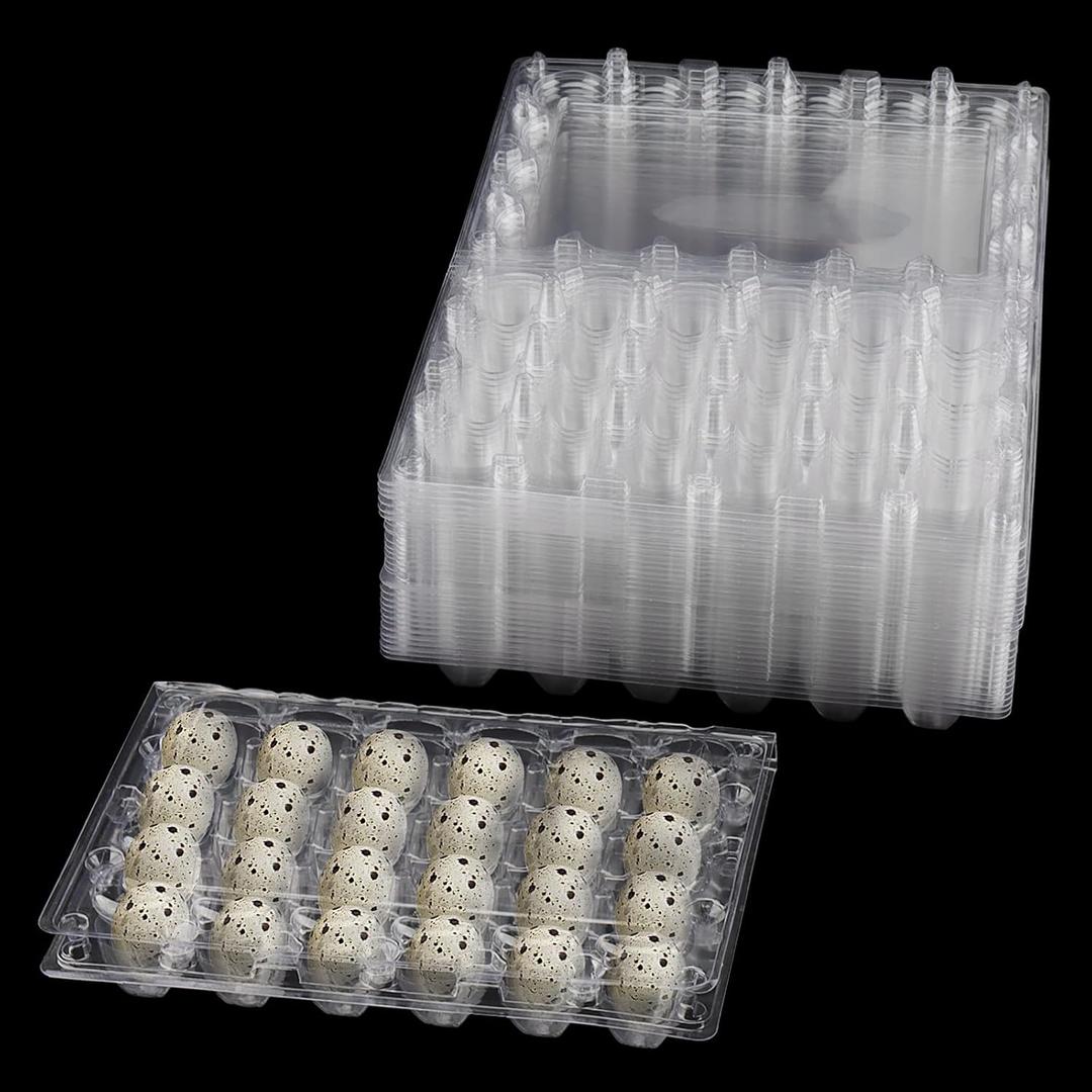 LEXININ 100PCS 24 Grid Quail Egg Cartons, Clear Quail Egg Containers, Plastic Quail Egg Holder Trays for Kitchen Storage