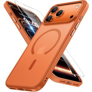 Miracase Magnetic for iPhone 17 Pro Case 6.3" with Screen Protector, [Compatible with MagSafe] Military-Grade Protection, Anti-Fingerprint, Slim Thin Phone Case for 17 Pro Cover, Orange
