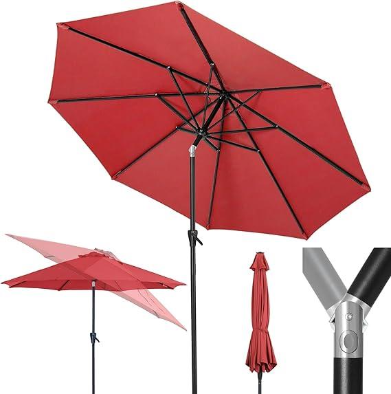 Tempera Patio Market Outdoor Table Umbrella with Push Button Tilt and Crank,Large Sun Umbrella with Sturdy Pole&Fade resistant canopy,Easy to set (10FT, Red)