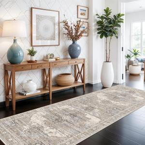 RUUGME Washable 3X8 Runner Rugs - Large Boho Rugs for Living Room Stain Resistant Carpet Vintage Tribal Rugs for Bedroom Kitchen Bathroom Non Slip Backing Home Decor Floor Decoration Mat 3x8 Beige