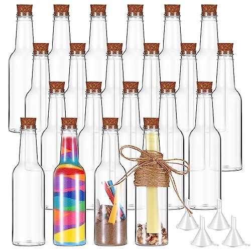 Tanlade 20 Pcs 5.6oz Plastic Sand Art Bottles with Cork Stoppers Wish Message Bottle Containers Clear Potion Bottles with Plastic Funnels for DIY Craft Wedding Birthday Party