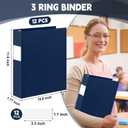 Henoyso 12 Pcs Navy Blue 1.5 Inch 3 Ring Binder Bulk, Fits Letter Size 8.5'' x 11'' Paper, Holds 350 Sheets, 2 Pockets Plastic Binders Pack for School Office Home Organization, Press-to-Open Ring